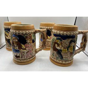 Vintage Beer Mugs (Set 4) Ceramic Made  in Japan  Beer Stein German Style